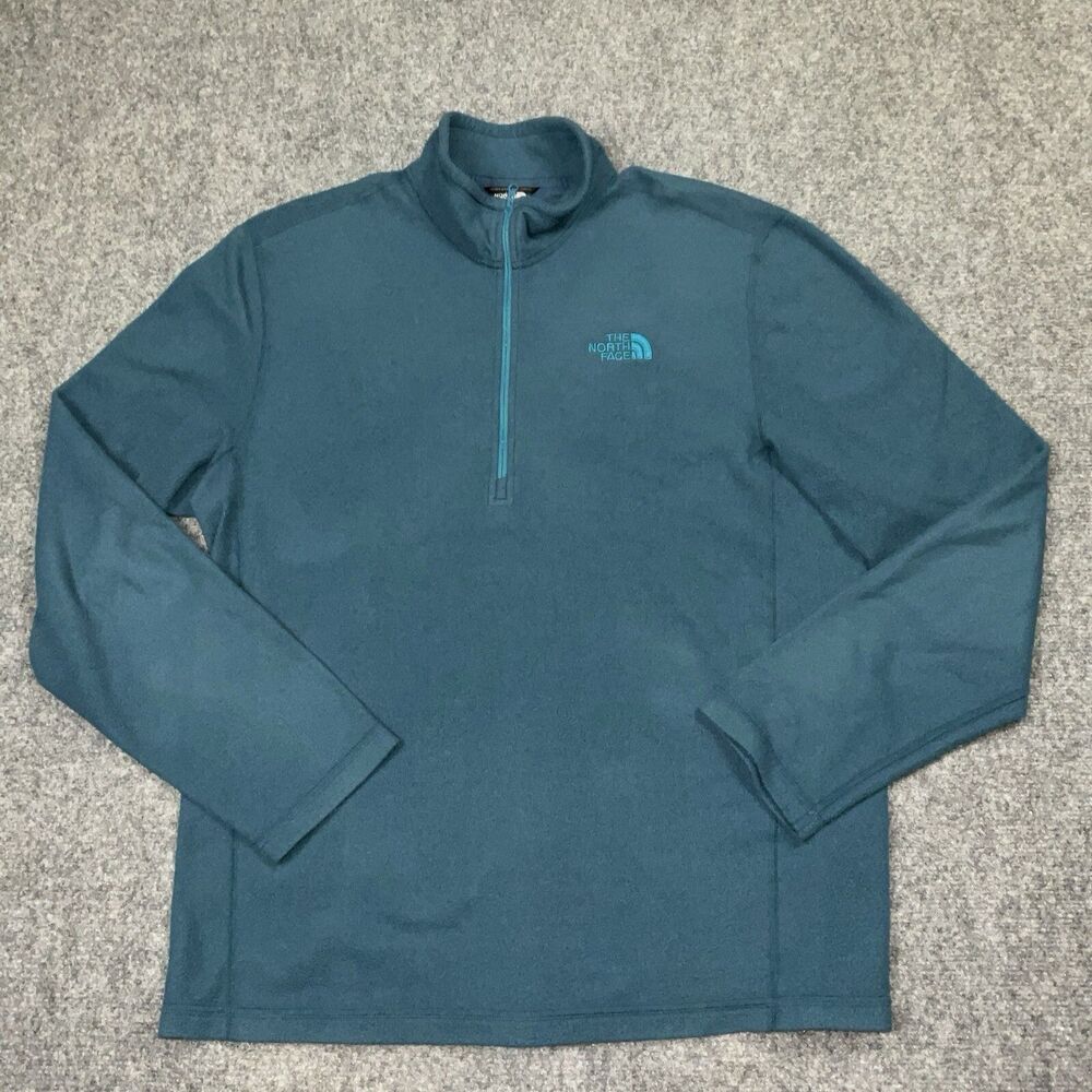 The North Face Sweater Mens Sz L Teal Blue Mock Fleece Pull Over Outdoors Nature